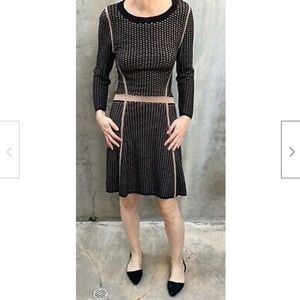 Club Monaco Knit Black Tan Nude Skater Dress S 4 6